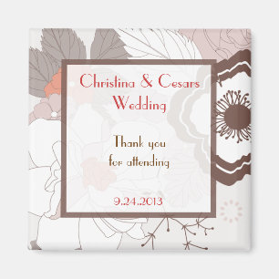 Imán 2"x2" Invitación Magnet Coral Floral Marrón Rosa