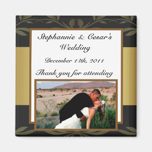 Imán 2"x2" Invitación Magnet Gold y Black Damask