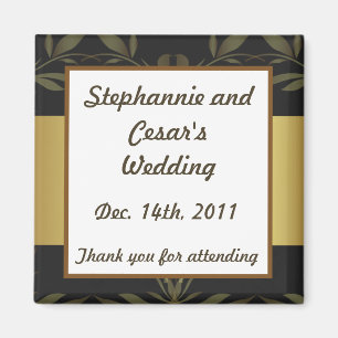Imán 2"x2" Invitación Magnet Gold y Black Damask
