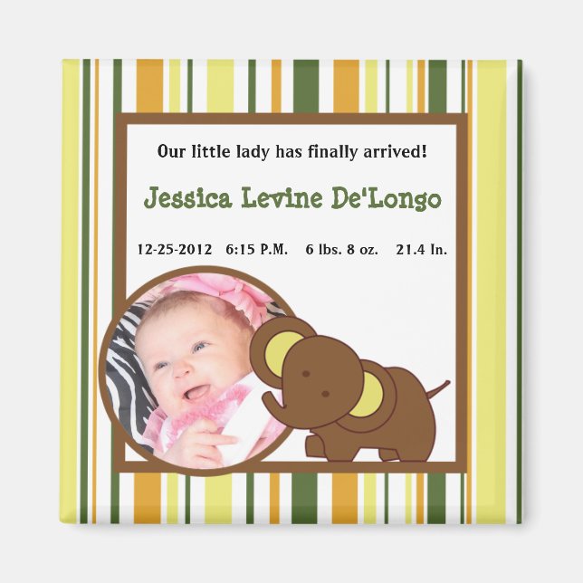 Imán 2"x2" Invitación Magnet Jungle bebés animales (Frente)