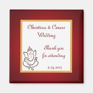 Imán 2"x2" Invitación Magnet Lord Ganesha/Hindu Red S