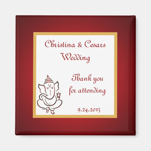 Imán 2"x2" Invitación Magnet Lord Ganesha/Hindu Red S (Frente)