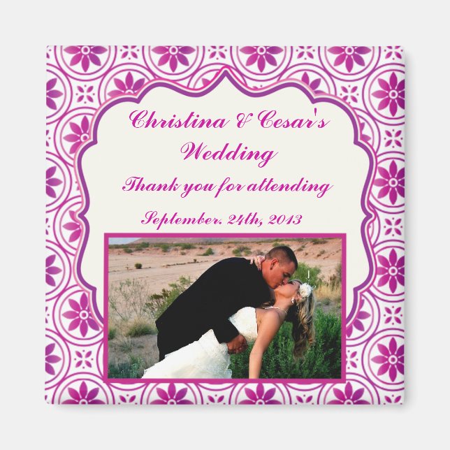 Imán 2"x2" Invitación Magnet Magenta púrpura Fl formal (Frente)