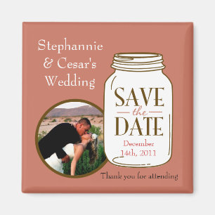 Imán 2"x2" Invitación Magnet Mason Jars Pink/Brown Maso