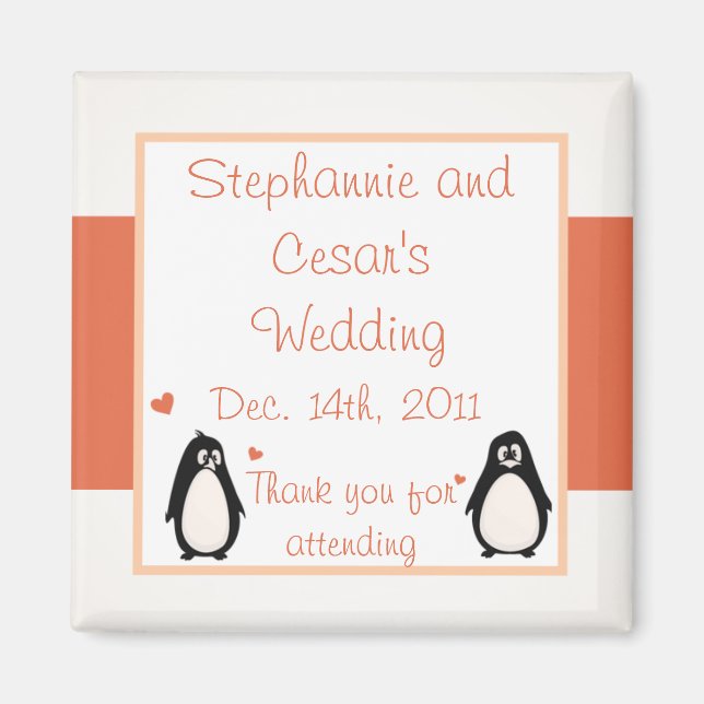 Imán 2"x2" Invitación Magnet Penguin Love/Hearts (Frente)
