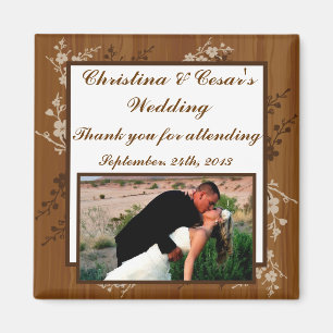 Imán 2"x2" Invitación Magnet Plank Boda Floral de Mader