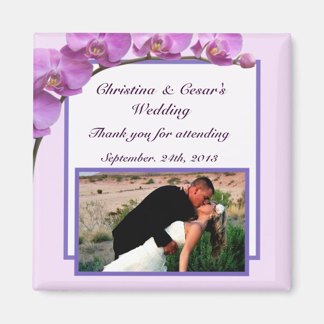 Imán 2"x2" Invitación Magnet Purple Orquídeas en Stem (Frente)