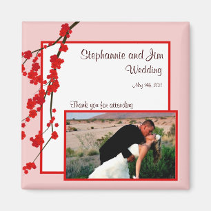 Imán 2"x2" Invitación Magnet Red Cherry Blossom
