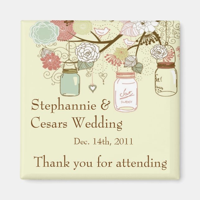 Imán 2"x2" Invitación Magnet Spring Floral Mason Jars (Frente)