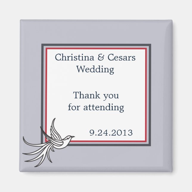 Imán 2"x2" Invitación Magnet White Dove Red Blue BG R (Frente)