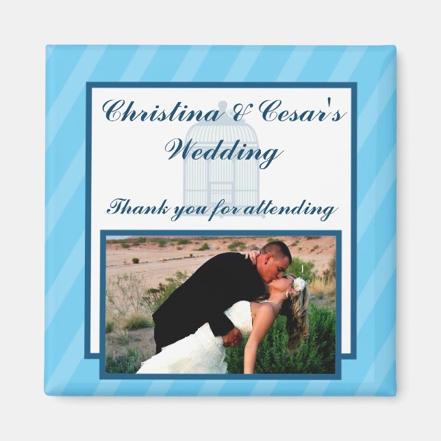 Imán 2"x2" Invitación Maravillaje de imán/Bandas azules (Frente)