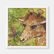 2 x 2 pulgadas MAGNET BABY GIRAFFE Y DRAGONFLY
