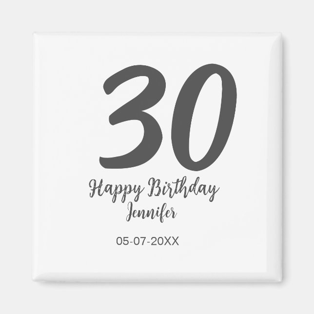 Imán 30.ª fecha de adición de cumpleaños año plantilla  (Frente)