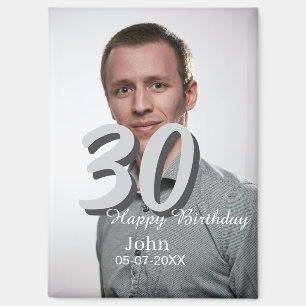 Imán 30.º cumpleaños añadir nombre fecha año foto blanc