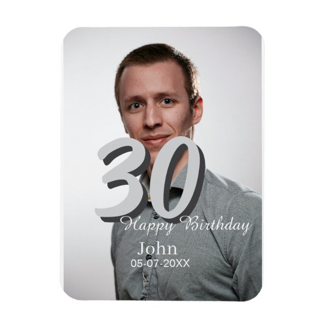 Imán 30.º cumpleaños añadir nombre fecha año foto blanc (Vertical)