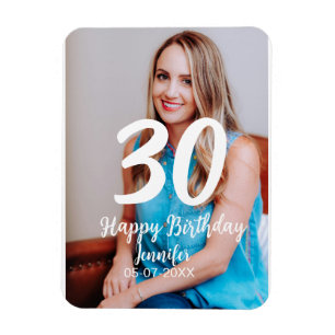 Imán 30.º cumpleaños añadir nombre fecha año foto blanc