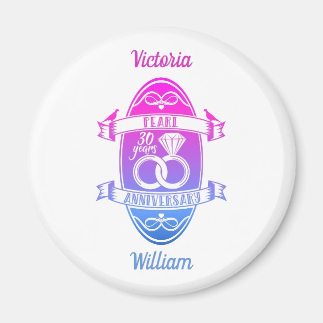 Imán 30 aniversario tradicional de la perla 30° boda (Frente)
