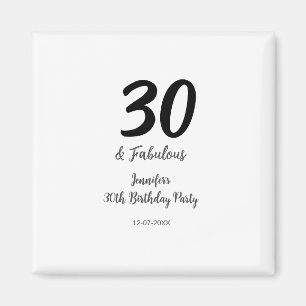 Imán 30 cumpleaños añadir nombre fecha año negro