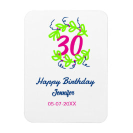 Imán 30 cumpleaños nombre de la corona azul verde fecha