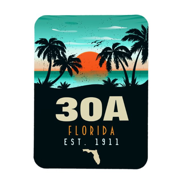 Imán 30a Ruta Florida Souvenirs Retro Sunset de los año (Vertical)