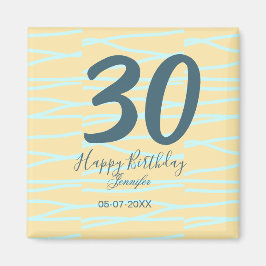 Imán 30th birthday add name date year yellow blue paste
