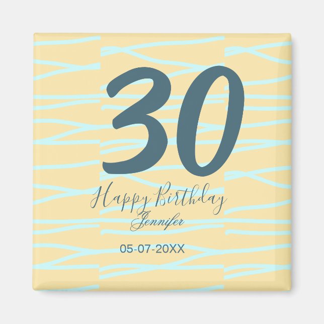 Imán 30th birthday add name date year yellow blue paste (Frente)