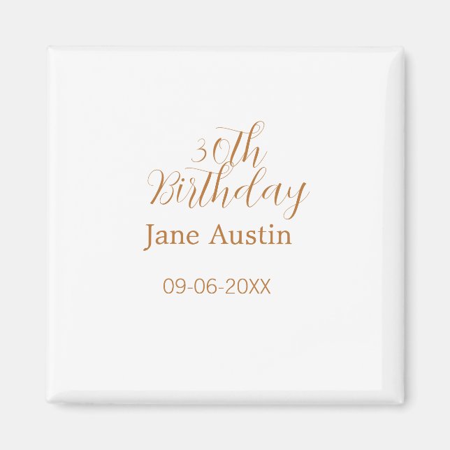 Imán 30th birthday copper brown simple stylish name dat (Frente)