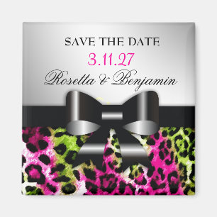Imán 311 Moda Hot Pink Lime Leopard Bow Save the Date