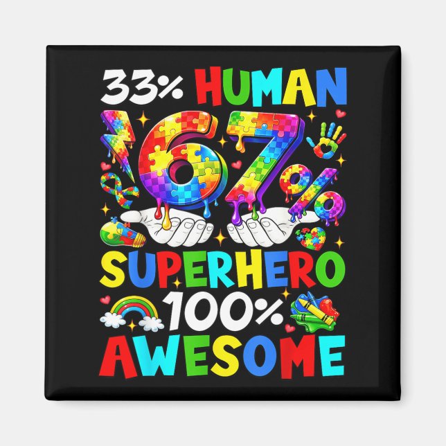 Imán 33 Humano 67 Superhéroe Conciencia del Autismo Div (Frente)