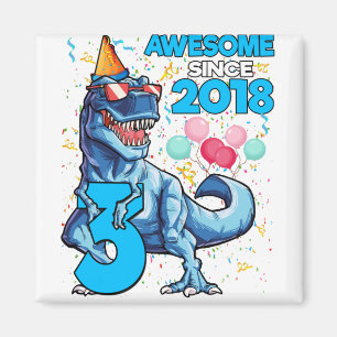 Imán 3.ᵉʳ cumpleaños Dinosaurio Niño de 3 años asombros