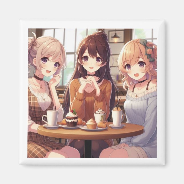 Imán 3 Anime Chicas Cafe Bonding (Frente)
