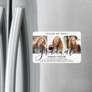 Imán 3 Anuncio de graduación moderno con collage de fot