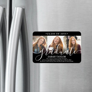 Imán 3 Anuncio de graduación negro de collage de fotos