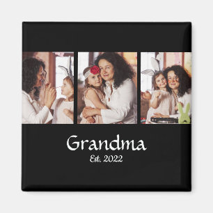 Imán 3 Collage de Fotos Abuela Establecida en Negro Bla