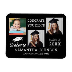 Imán 3 Collage de fotos Felicitaciones Grad 2025 Negro