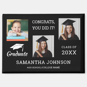 Imán 3 Collage de fotos Felicitaciones Grad 2025 Negro