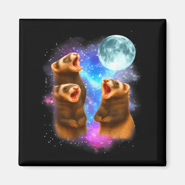 Imán 3 Ferret Moon Howling Ferrets Funny For Men, Women (Frente)