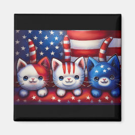 Imán 3 Gatitos Patrióticos Con Bandera Americana