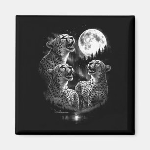 Imán 3 guepardos aullando a la luna estilo vintage retr