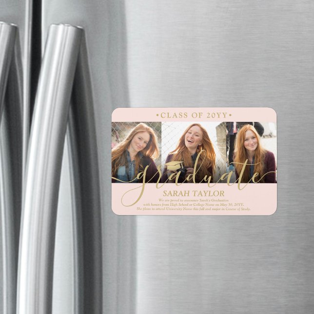 Imán 3 Invitación de graduación en rosado y oro de Rubo (Subido por el creador)