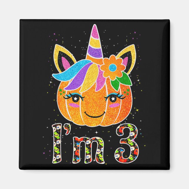Imán 3 Years Old Unicorn Pumpkin Cute Design Birthday H (Frente)