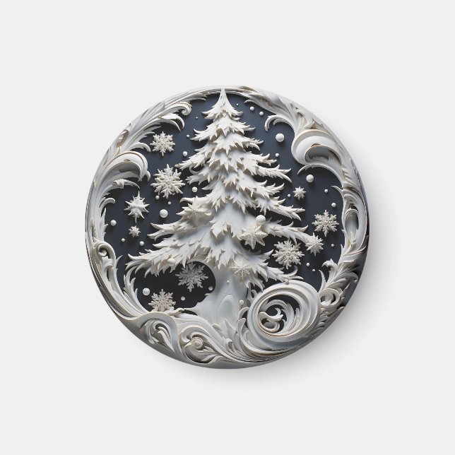 Imán 3D Effect Christmas Tree Round Magnet (Frente)