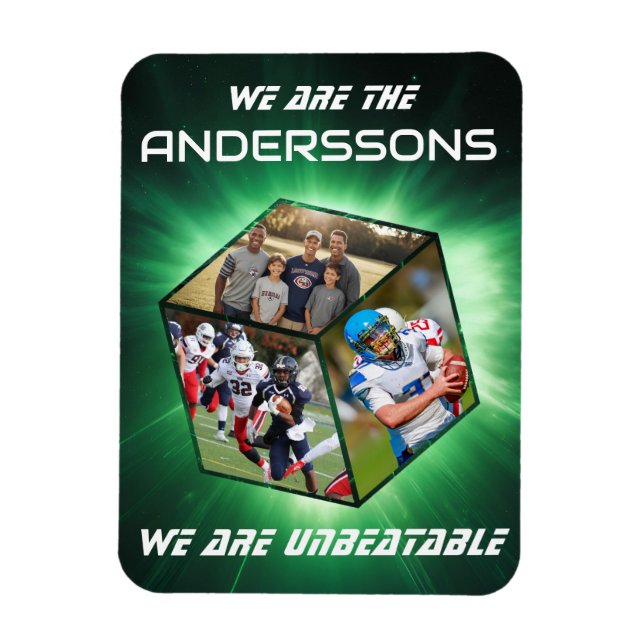 Imán 3D-Würfel-Fotokollage vor strahlendem Licht (Vertical)