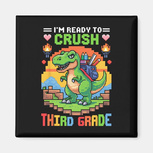 Imán 3rd I'm Ready To Crush Third Grade Dinosaur Gamer  (Frente)