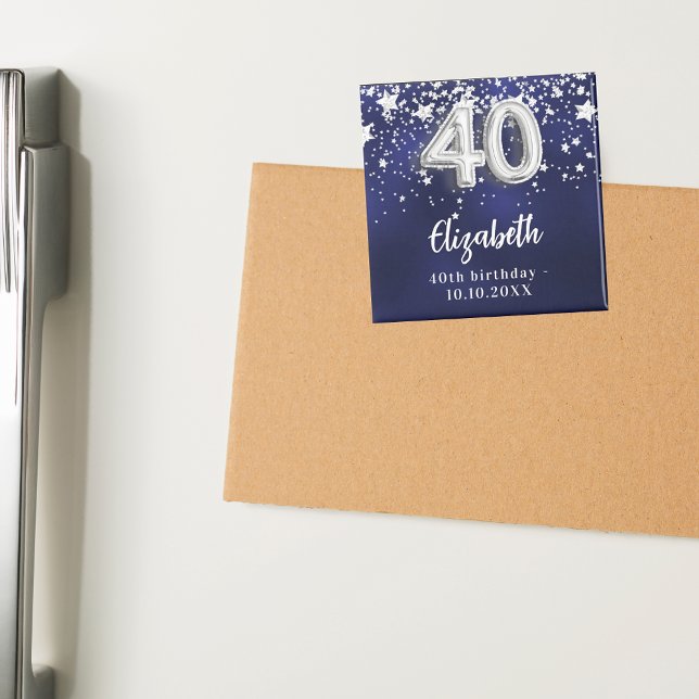 Imán 40.º cumpleaños estrellas de plata azul marino (Subido por el creador)