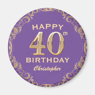 Imán 40.º marco Purpurina morado y dorado Fiesta de cum
