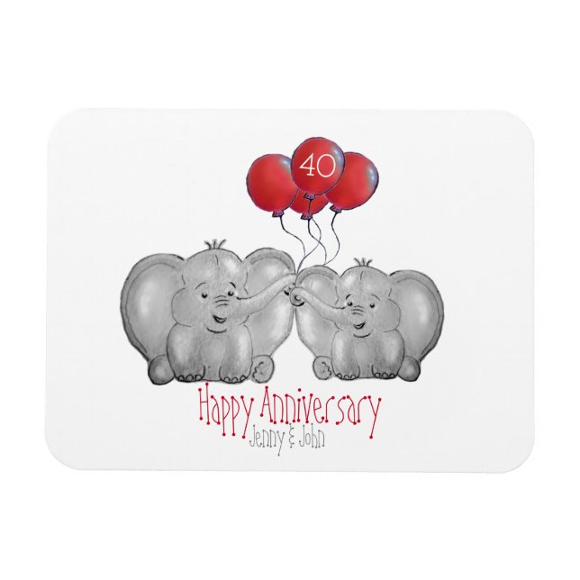 Imán 40.º regalo de elefante del aniversario del boda d (Horizontal)