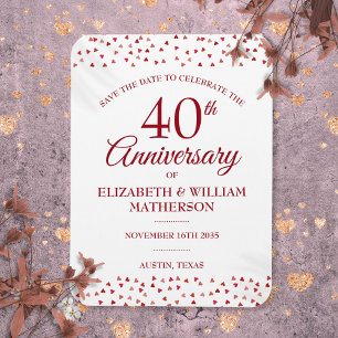 Imán 40 Aniversario de Boda Ruby Hearts Save the Date