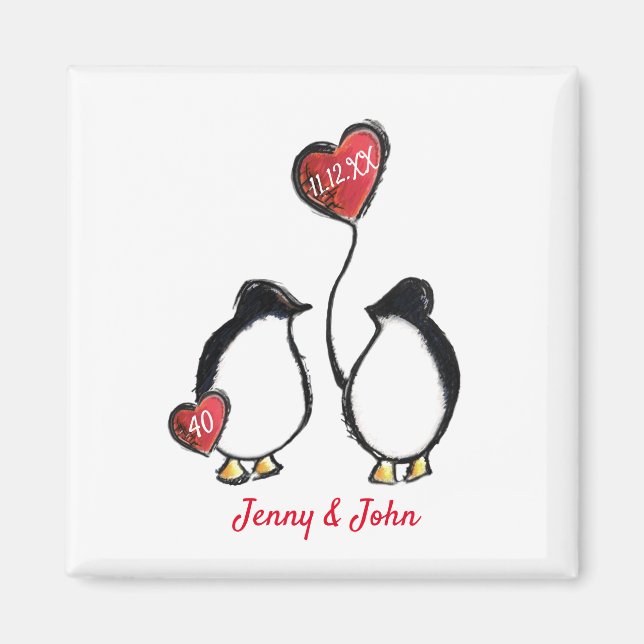 Imán 40° aniversario de los bodas del rubí de Penguin (Frente)