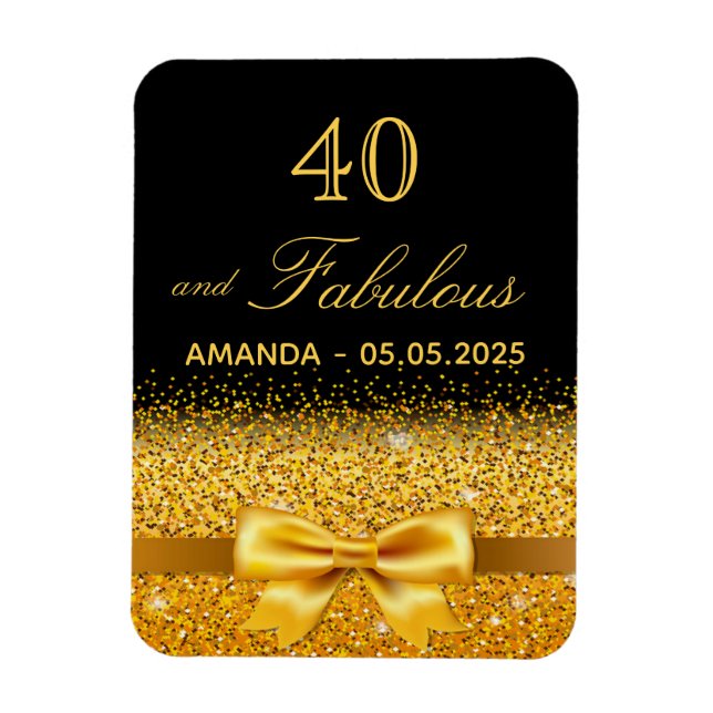 Imán 40 fabuloso cumpleaños oro negro salva la fecha (Vertical)